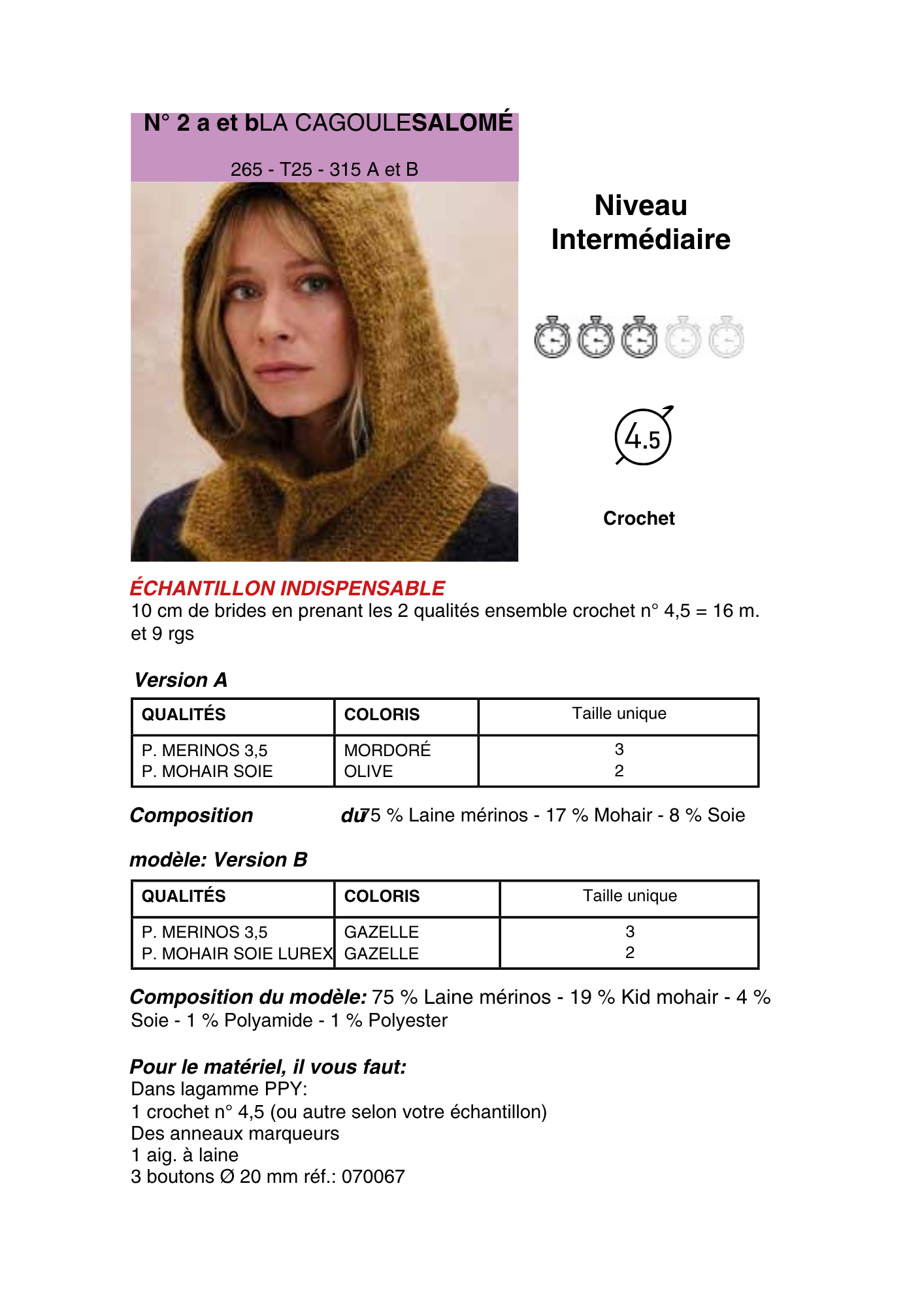 Patron Cagoule Salomé