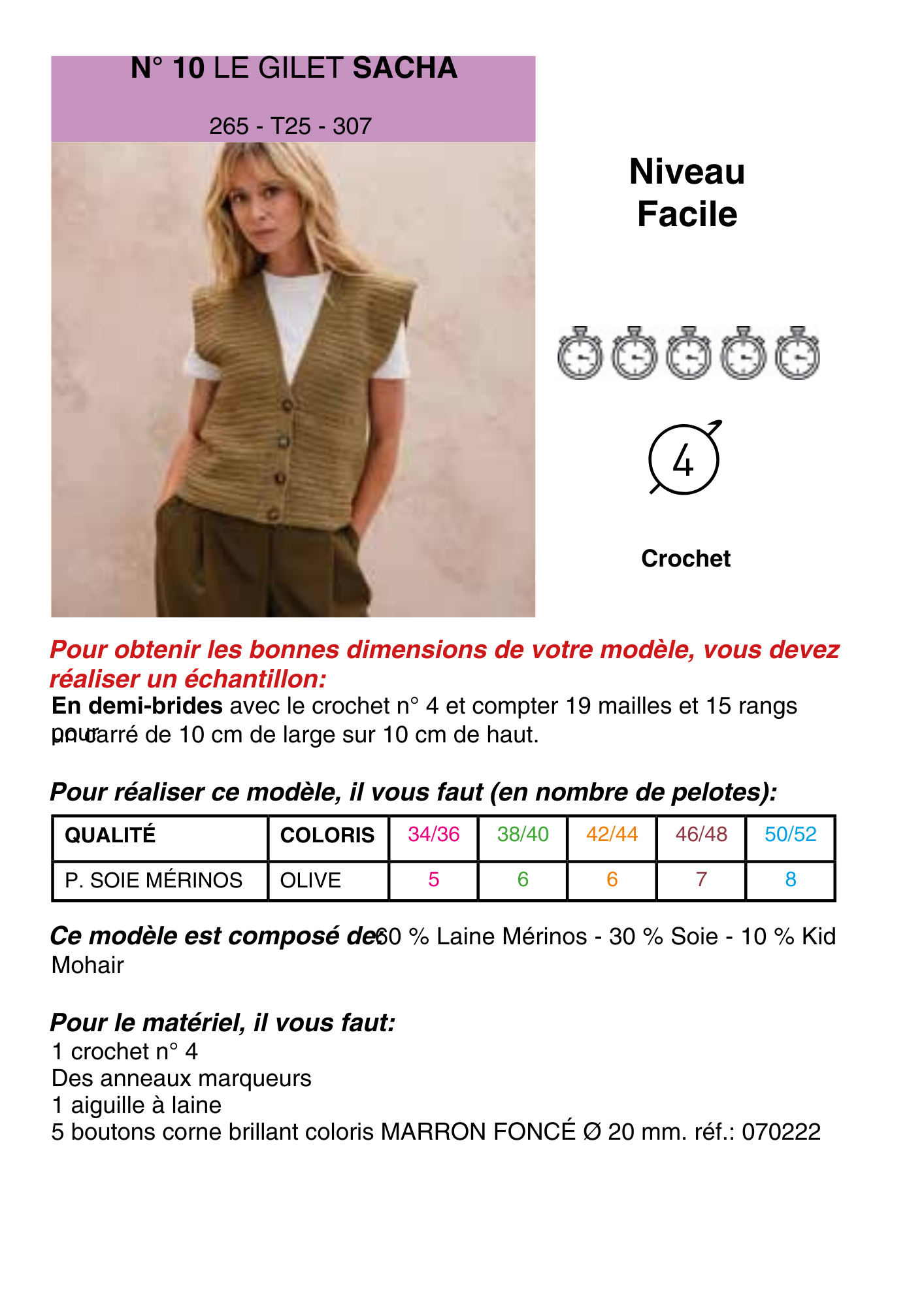 Patron Gilet Sacha