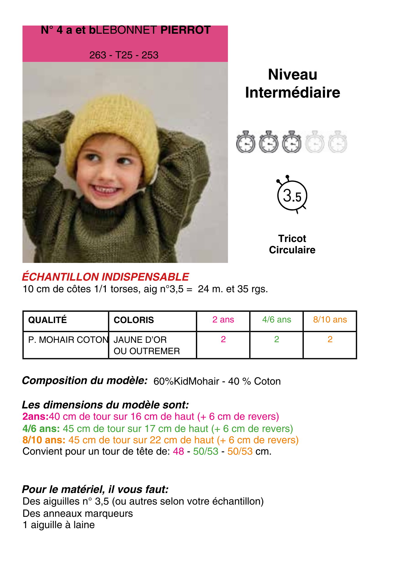 Patron Bonnet Pierrot