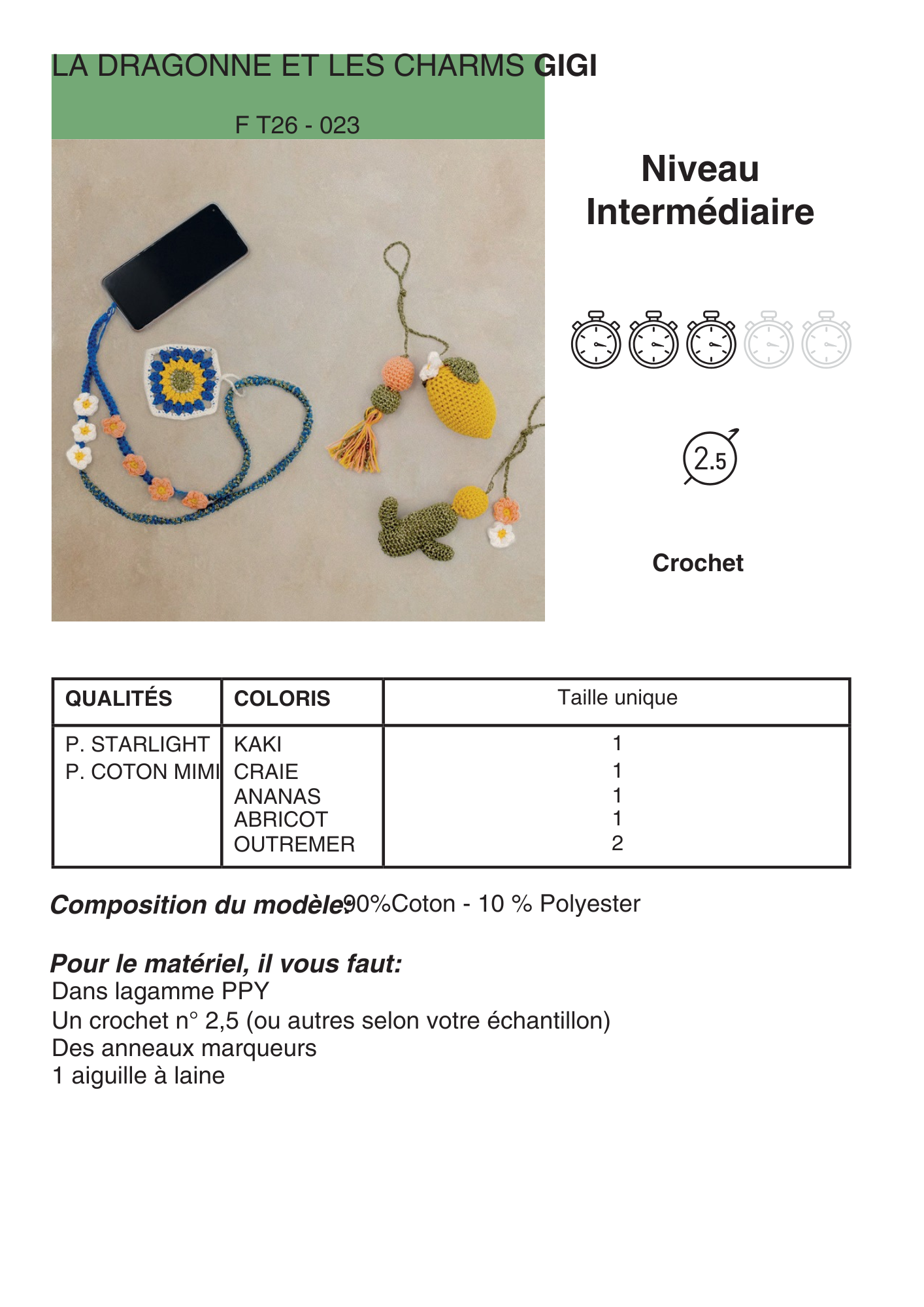 Patron La Dragonne et les Charms Gigi