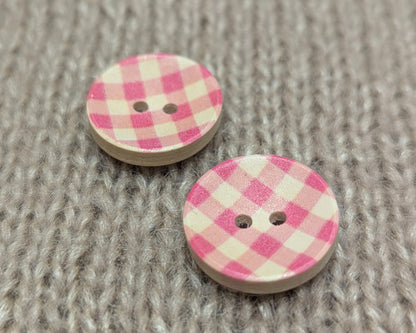 Bouton de bois carreaux Vichy (20mm)